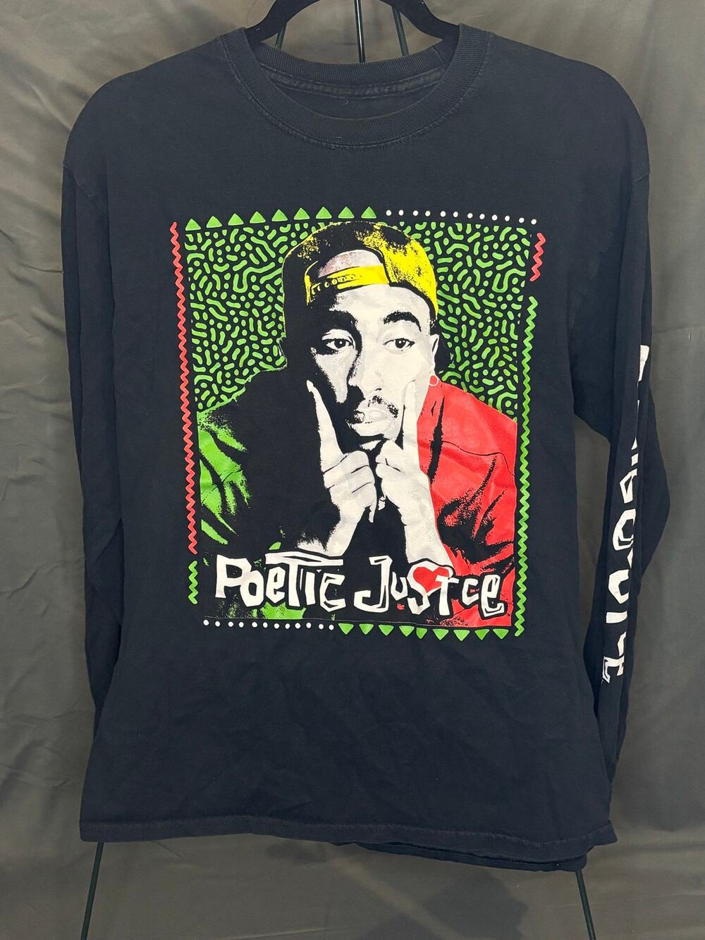 Poetic Justice Tupac Graphic Long Sleeve Shirt Men’s M Black Hybrid Apparel Y2K